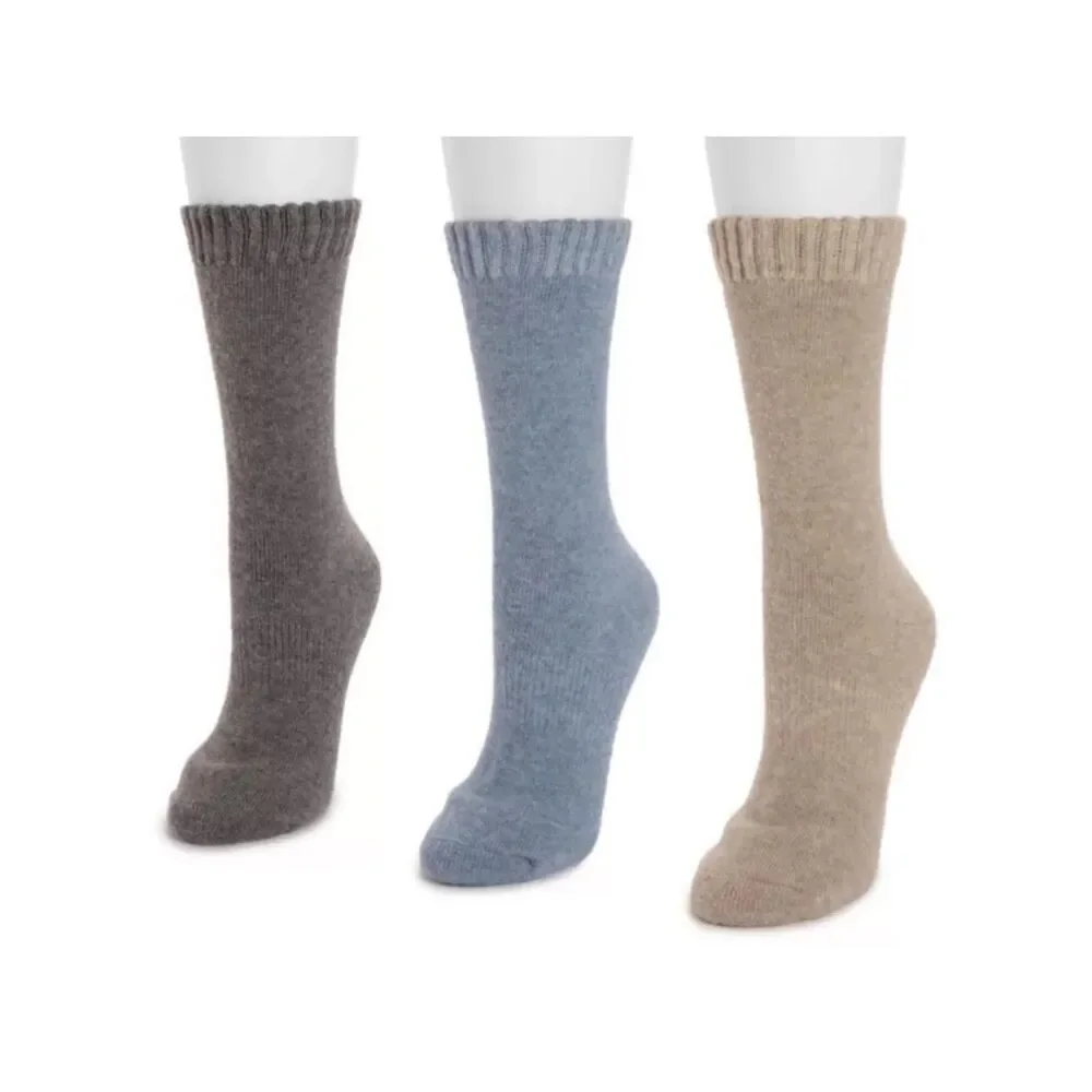 MUL LUKS Two Pack Blue Neutral Tan Brown Wool 6” Socks